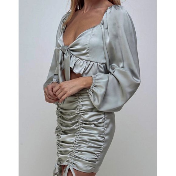 Cassie Ruched Skirt Satin High Waisted Mini - Picture 8 of 11